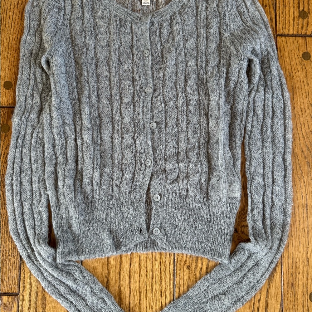 Aerie Heather Gray Cable Knit Cardigan